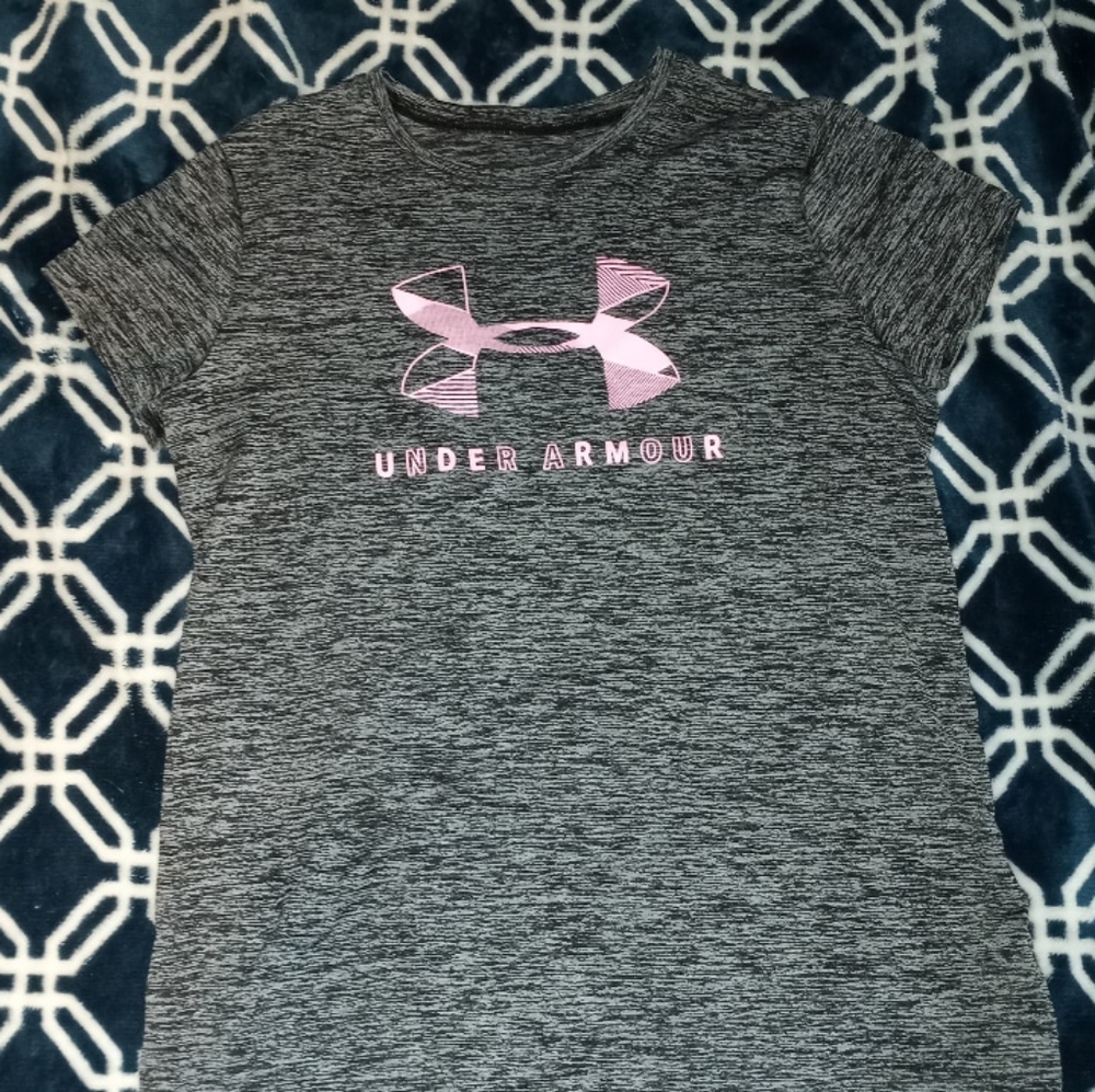 Grey and pink under armour shirt